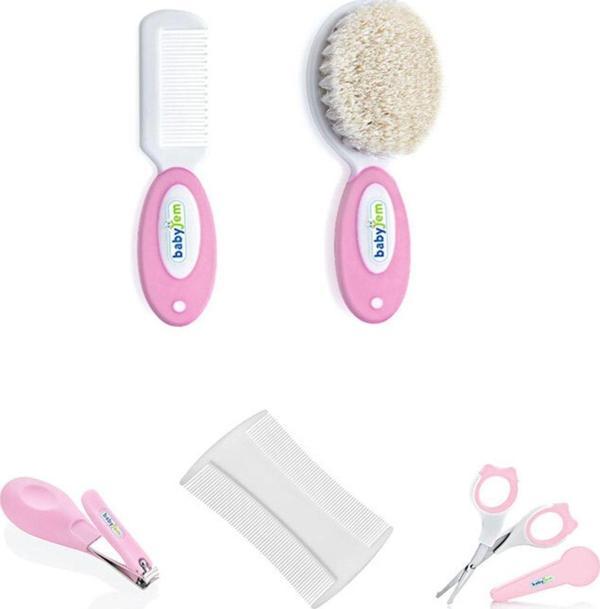 Babyjem Bebek Bakım Seti 4'lü - Fırça Tarak + Tırnak Makası + Çıt Çıt Tırnak Makası + Konak Tarağı - Pembe - Image 1