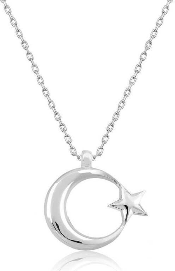 925 Ayar Gümüş Ay Yıldız  Bayan Gümüş Kolye - Image 1