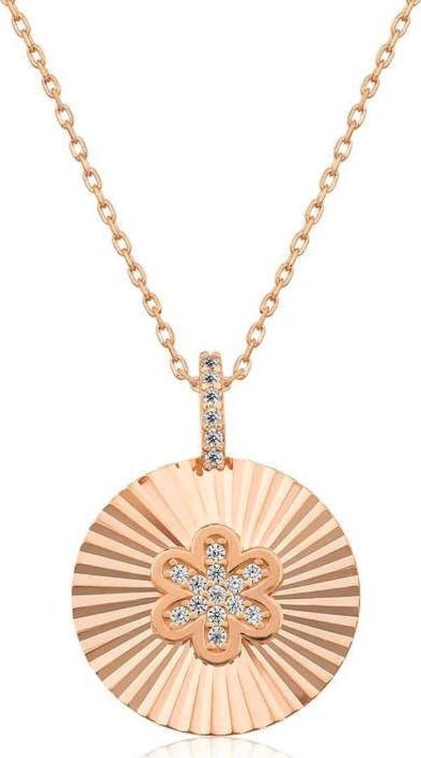 925 Ayar Gümüş Fırfırlı Çiçek Kadın Gümüş Kolye - Image 1