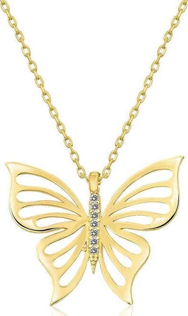 ​925 Ayar Gümüş Gold Bahar Kelebeği Kadın Gümüş Kolye - Image 1