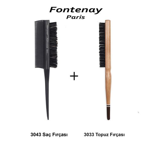 Fontenay Profesyonel 3043 Topuz Fırçası Krepe Şiş Tarak 3In1 ve 3033 Topuz Fırçası 2'Li Fırça Seti 3 - Image 1