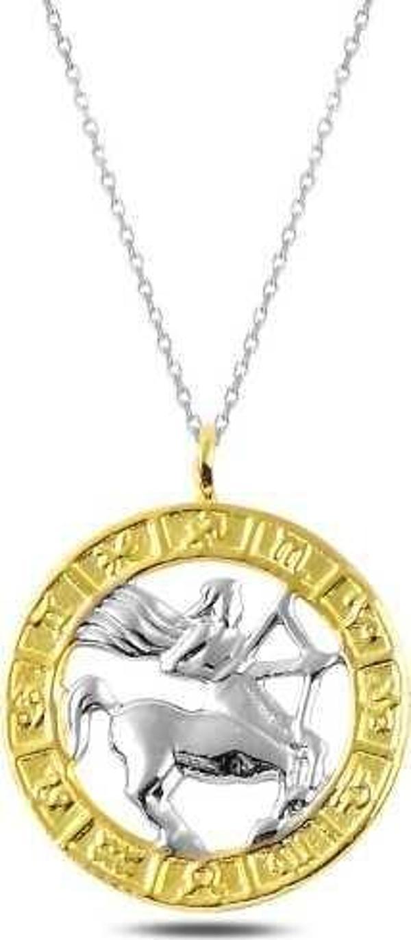 ​925 Ayar Gümüş Gold Yay Burcu Gümüş Kolye - Image 1