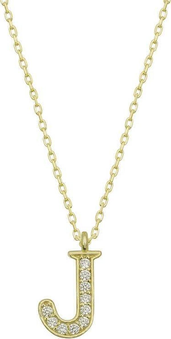 925 Ayar Gümüş Gold J Harfi Kadın Gümüş Kolye - Image 1