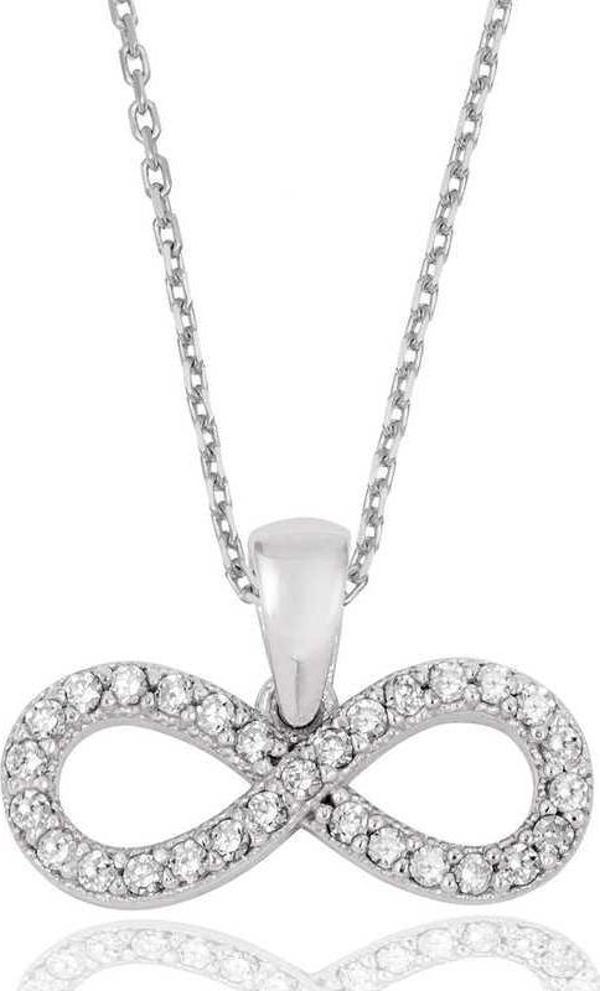 925 Ayar Gümüş Beyaz Taşlı Sonsuzluk Kadın Gümüş Kolye - Image 1