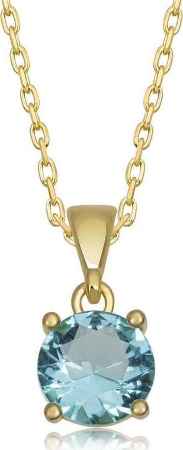 925 Ayar Gümüş Gold Turkuaz Kristal Yuvarlak Taşlı Kadın Gümüş Kolye - Image 1