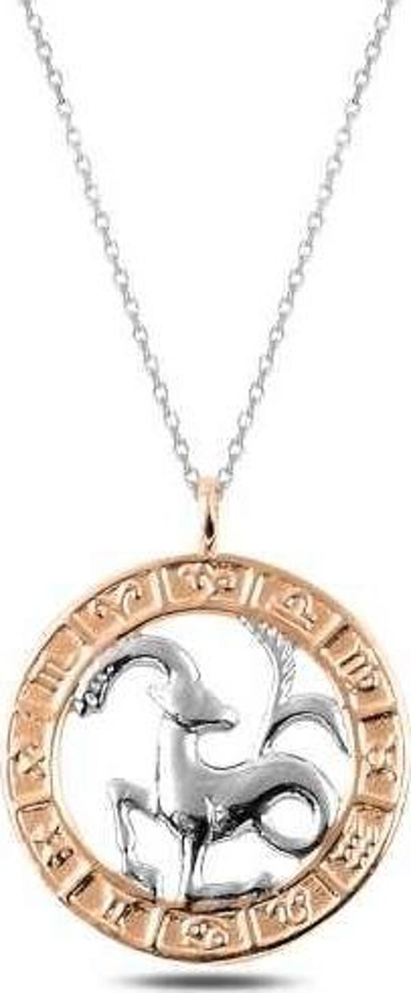 ​925 Ayar Gümüş Rose Oğlak Burcu Kadın Gümüş Kolye - Image 1