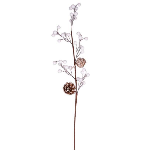 Yılbaşı Çiçek Pike Kar Efektli Berry Kozalaklı Beyaz 70 cm - Image 1