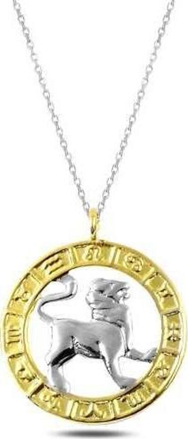925 Ayar ​Gümüş Gold Aslan Burcu Kadın Gümüş Kolye - Image 1
