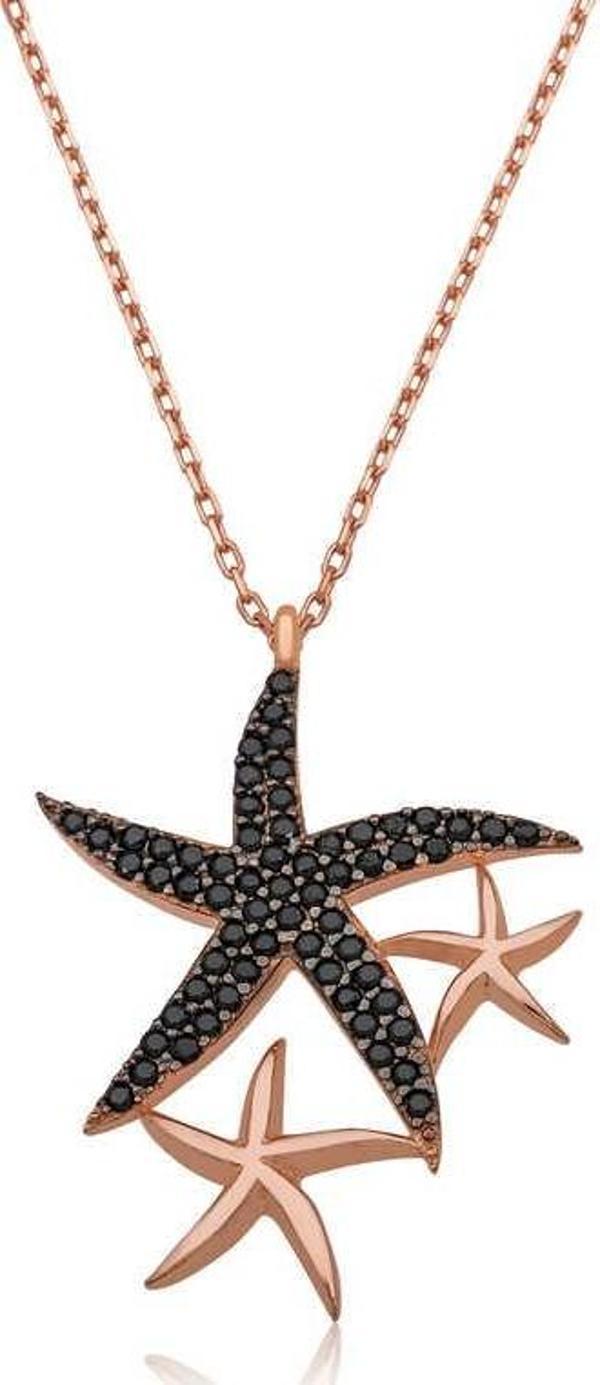 925 Ayar ​Gümüş Siyah Taşlı Deniz Yıldızları Kadın Gümüş Kolye - Image 1