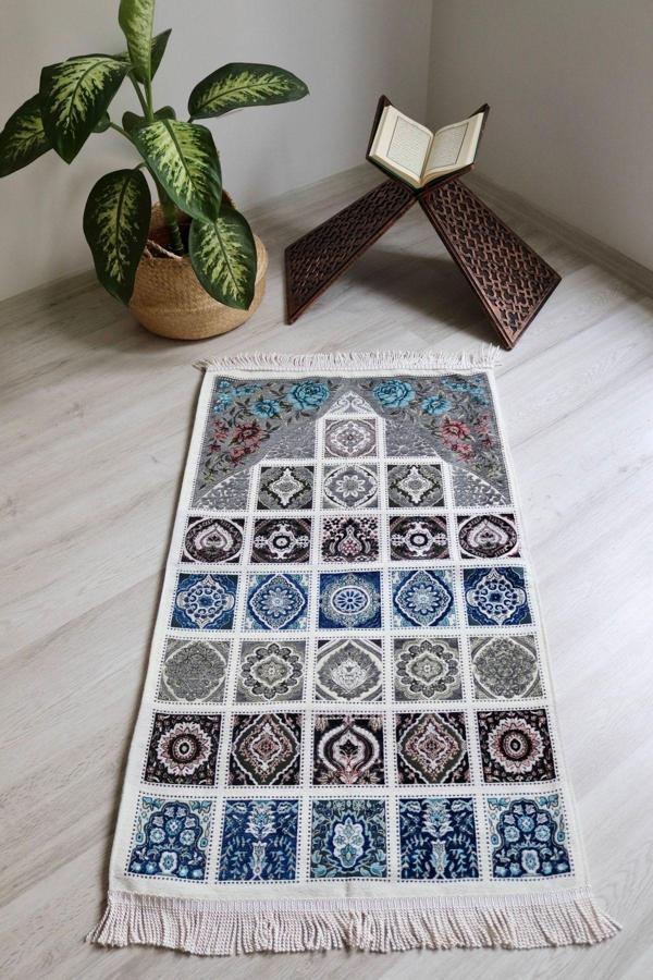 40 Yama Desenli Astarlı Lüks Seccade S1017 Gri - Image 1