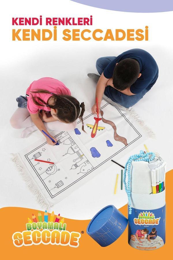 Çocuklara Özel Yıkanabilir Boyamalı Seccade Seti Mavi S1037 - Image 1