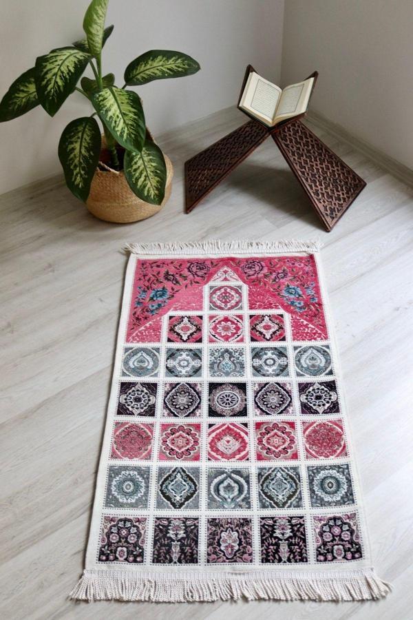 40 Yama Desenli Astarlı Lüks Seccade S1017 Kırmızı - Image 1