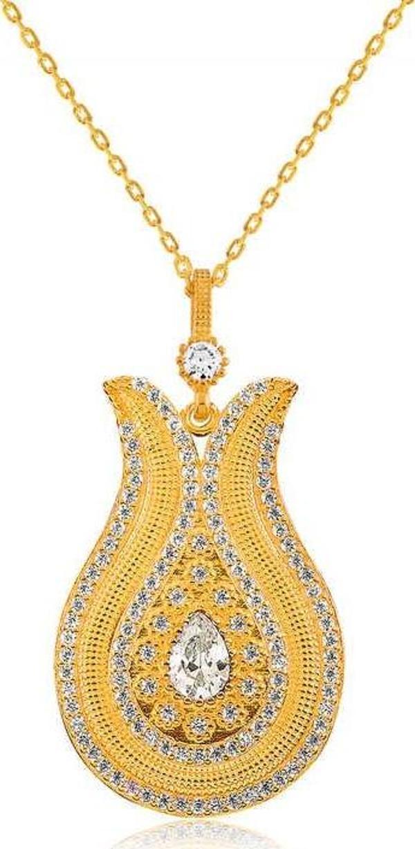 925 Ayar Gümüş Damla Taşlı Lale Kadın Gümüş Kolye - Image 1