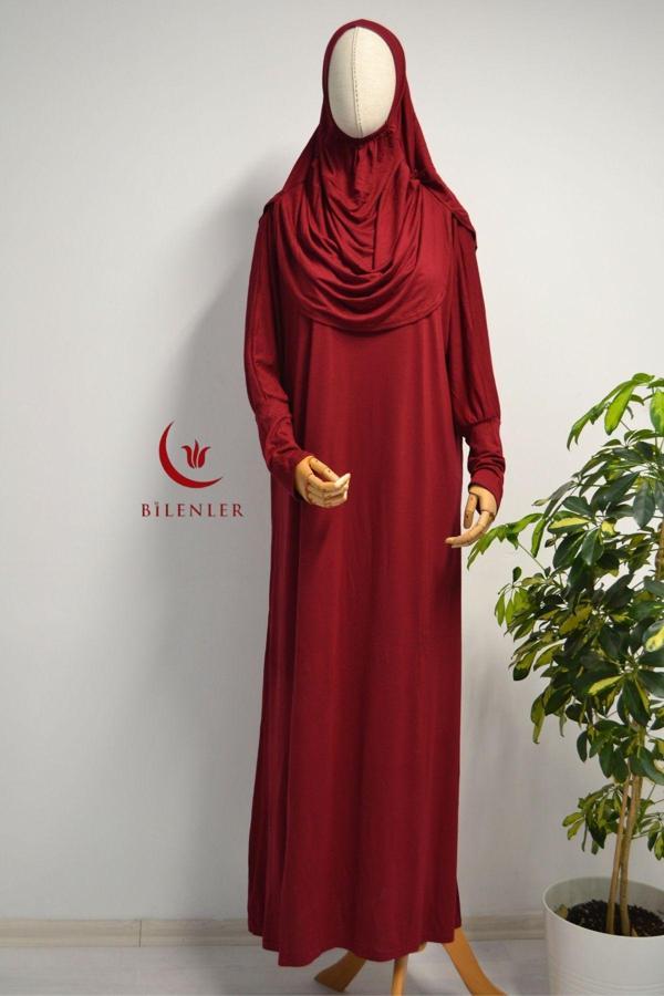 Kadın Penye Namaz Elbisesi Kendinden Başörtülü Rahat Kalıp – Tek Parça - Image 1