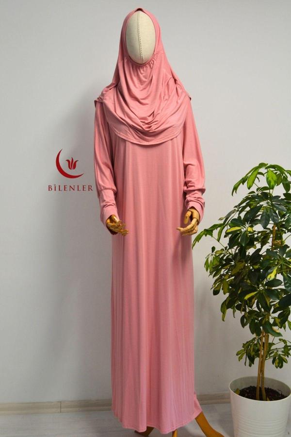 Kadın Penye Namaz Elbisesi Kendinden Başörtülü Rahat Kalıp – Tek Parça - Image 1