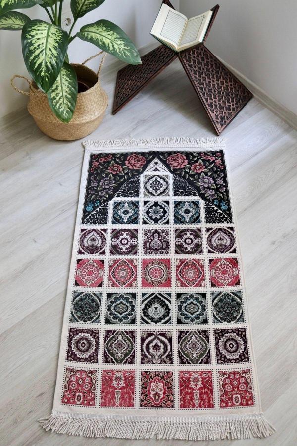 40 Yama Desenli Astarlı Lüks Seccade S1017 Mürdüm - Image 1