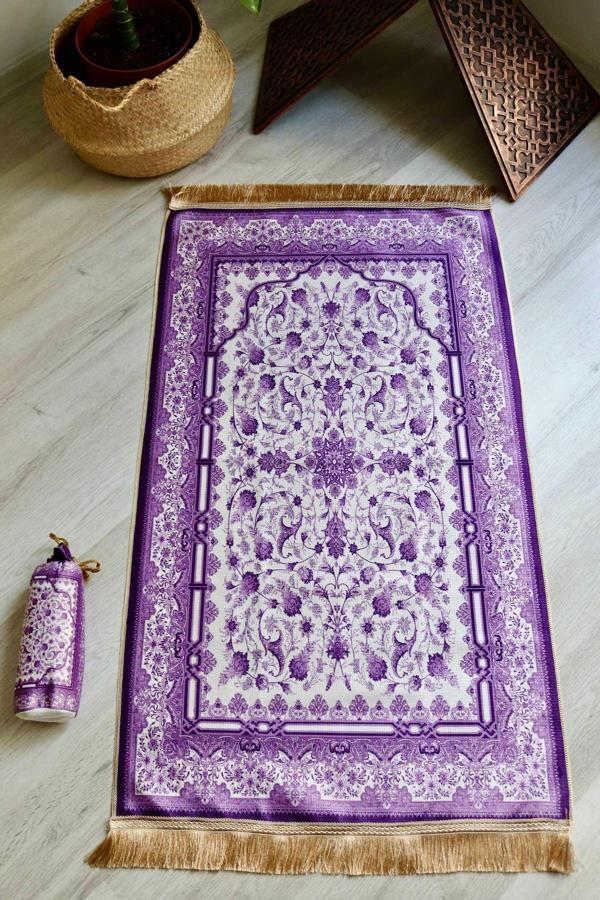 Gülhan Desenli Ipek Dokulu Keseli Seccade S1028 Mor Renk - Image 1