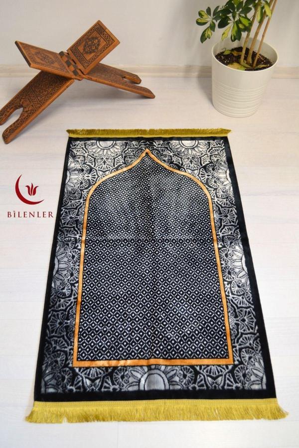 Lüks Kadife Seccade - 70x110 cm - Kalın Yumuşak Doku - Şık ve Konforlu-Siyah Desen - Image 1