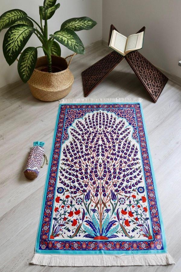 Pratik Ve Taşınabilir Ipek Dokulu Keseli Seccade Çini Desen S100111 - Image 1