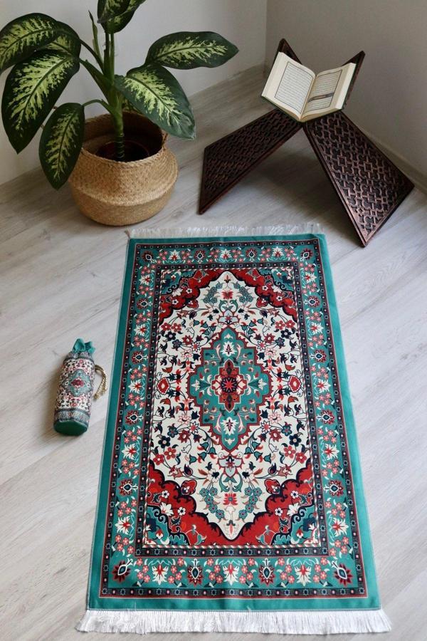 Pratik Ve Taşınabilir Ipek Dokulu Keseli Seccade Kilim Desenli S10119 - Image 1