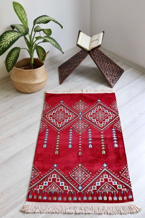 Kilim Desenli Astarlı Lüks Seccade S1020 Krımızı - Image 1