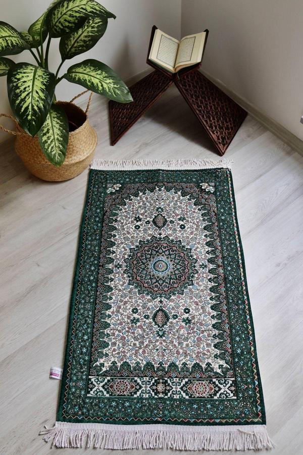 Osmanlı Desen Astarlı Lüks Seccade S1018 Yeşil - Image 1