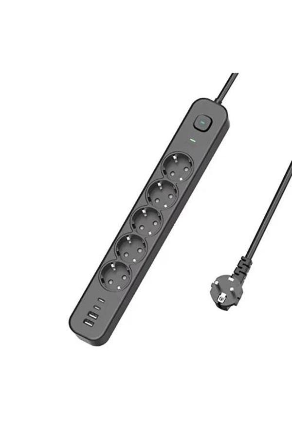 5 Prizli Akım Korumalı Uzatma Kablosu | 2xusb-a + 2xusb-c | 3680w - 2m Kablo - Image 1