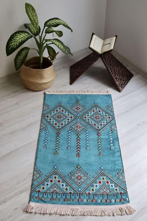Kilim Desenli Astarlı Lüks Seccade S1020 Mavi - Image 1