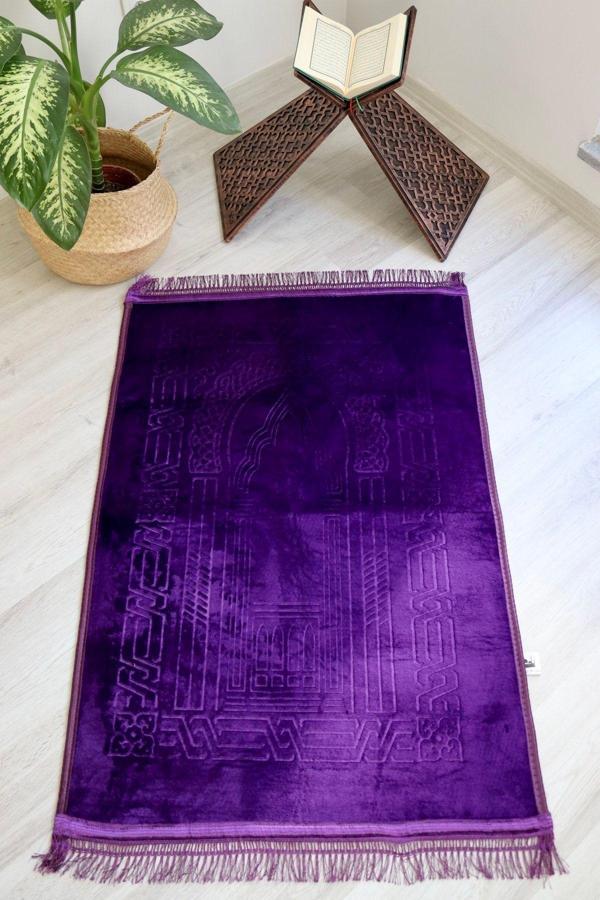 Battal Boy Kalın Peluş Seccade Kaymaz Taban S1016 Mor - Image 1