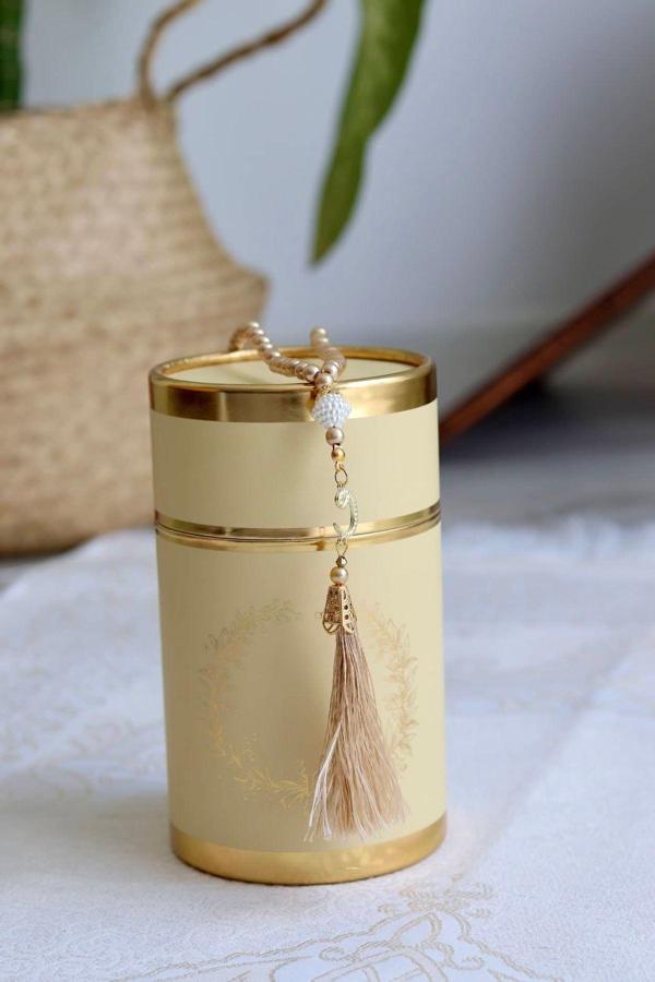 Silindir Kutulu Seccade Ve Tesbih Seti S1040 Sarı - Image 1