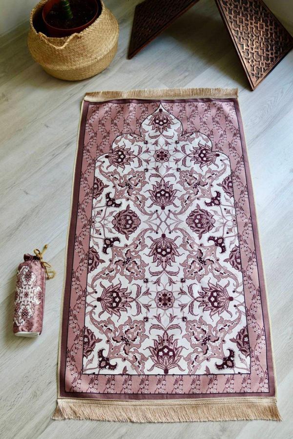 Taşınabilir İpek Dokulu Keseli Seccade S1031 Gül Kurusu - Image 1