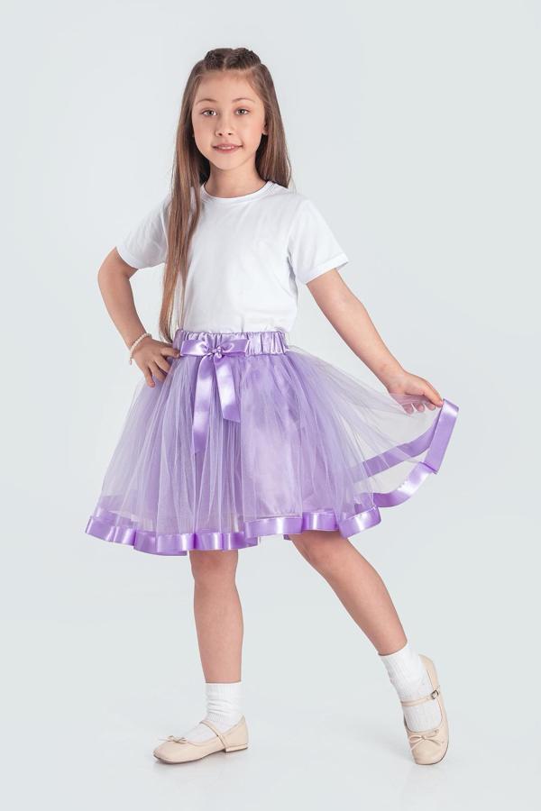 Saten Şeritli Tütü Kız Çocuk Etek M00728 LİLA - Image 1