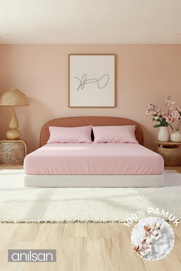 Düz Pudra Lastikli Çarşaf  %100 Pamuk Tek/Çift Kişilik Ev, Otel Çarşafı,63 Tel - Image 1