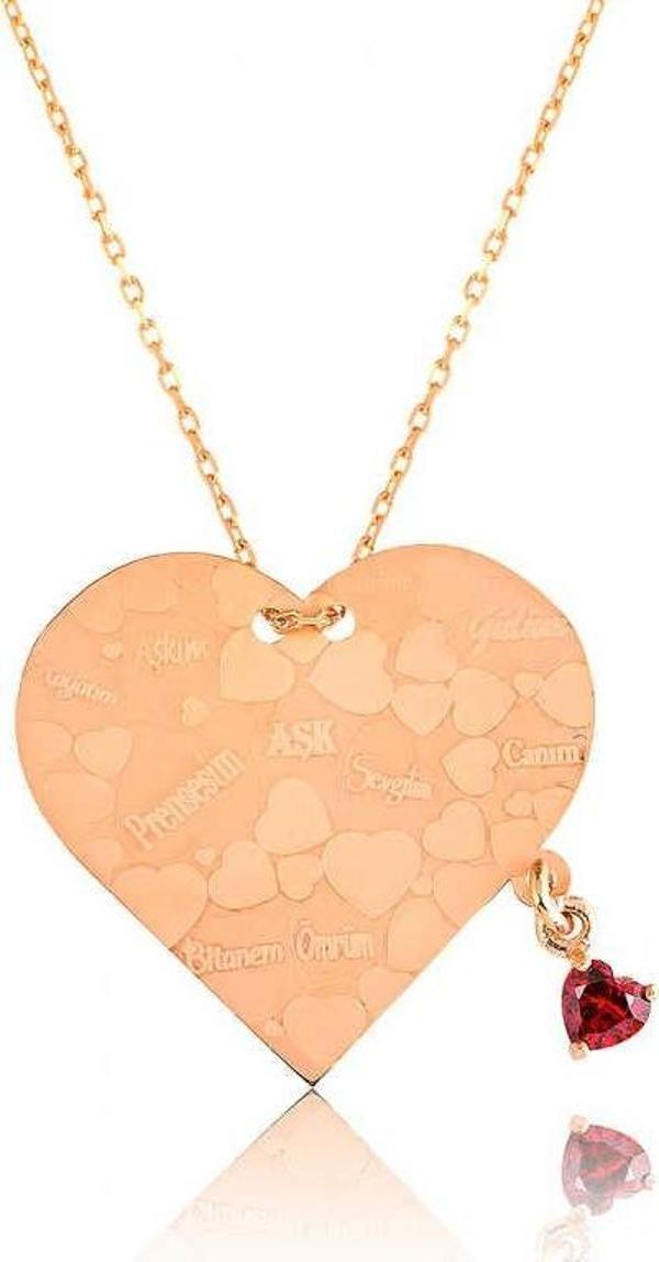 925 Ayar Gümüş Kalpli Aşk Sözleri Kadın Gümüş Kolye - Image 1