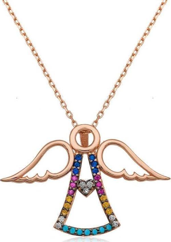 925 Ayar Gümüş Kalpli Melek Kadın Gümüş Kolye - Image 1