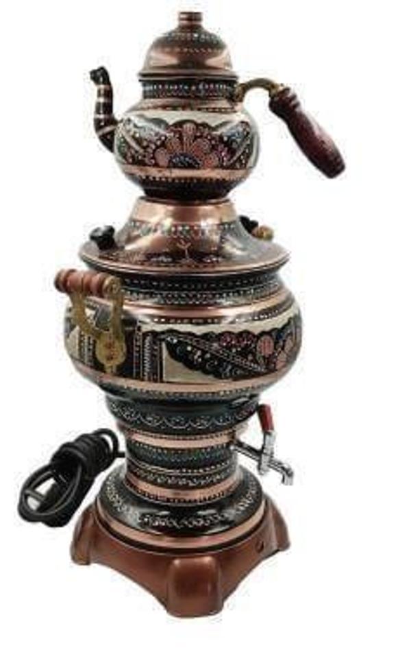 Anka İşlemeli  Elektrikli 1Demlikli Bakır Semaver - Image 1