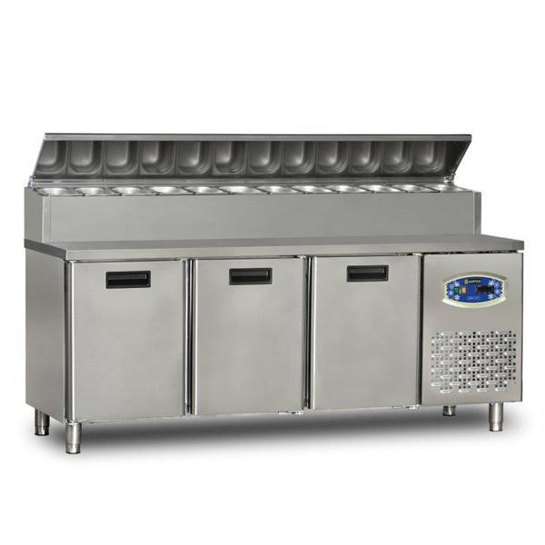 Dampak  3 Kapılı  Alçak Monte Pizza Hazırlık Dolabı 450 Litre 200 x 70 x 109 (cm) - Image 1