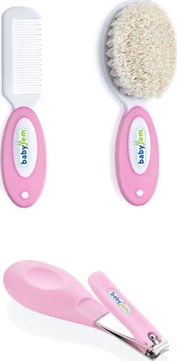 Babyjem 2'li Bebek Bakım Seti - Fırça Tarak + Çıt Çıt Tırnak Makası - Pembe - Image 1