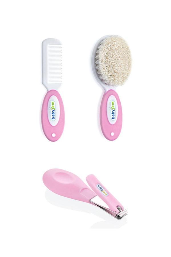Babyjem 2'li Bebek Bakım Seti - Fırça Tarak + Çıt Çıt Tırnak Makası - Pembe - Image 1