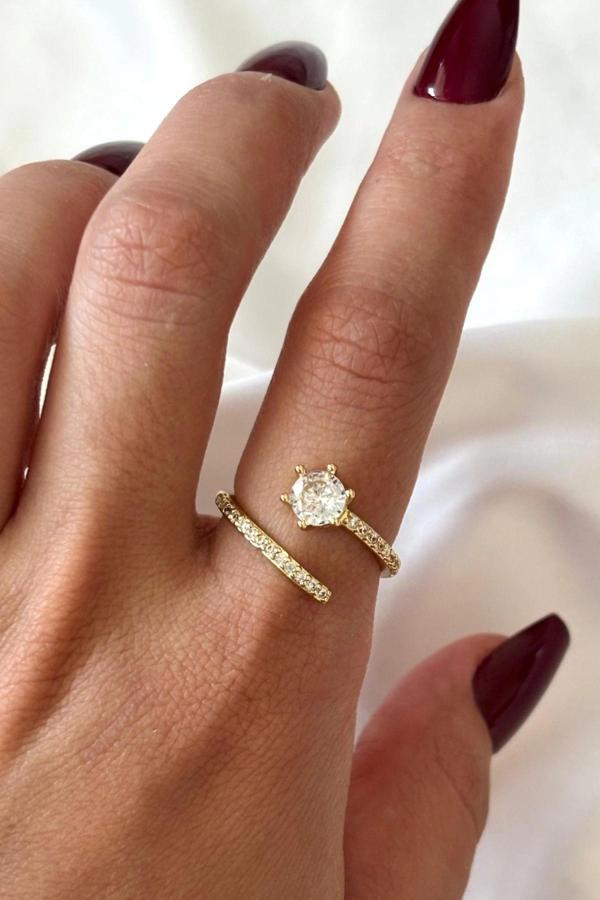 İthal Seri 6 Kollu Tek Taş Tasarım Ayarlanabilir Kadın Çelik Yüzük - Image 1