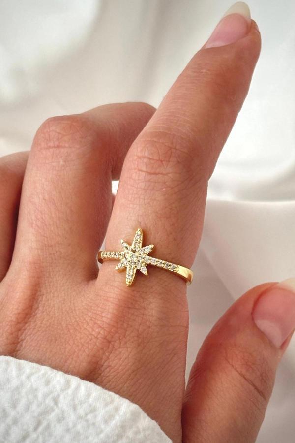 Yeni Sezon Yarım Tur Zirkon Taşlı Kutup Yıldızı Tasarım Ayarlanabilir Kadın Yüzük - Image 1