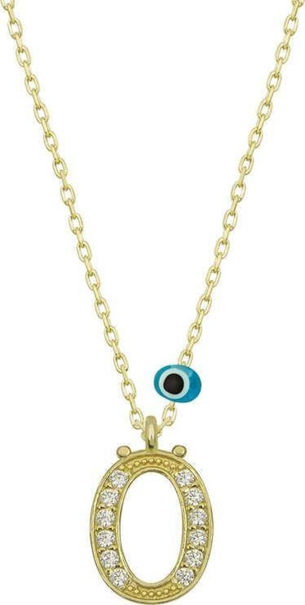 925 Ayar Gümüş Nazar Gold Ö Harfi Kadın Gümüş Kolye - Image 1