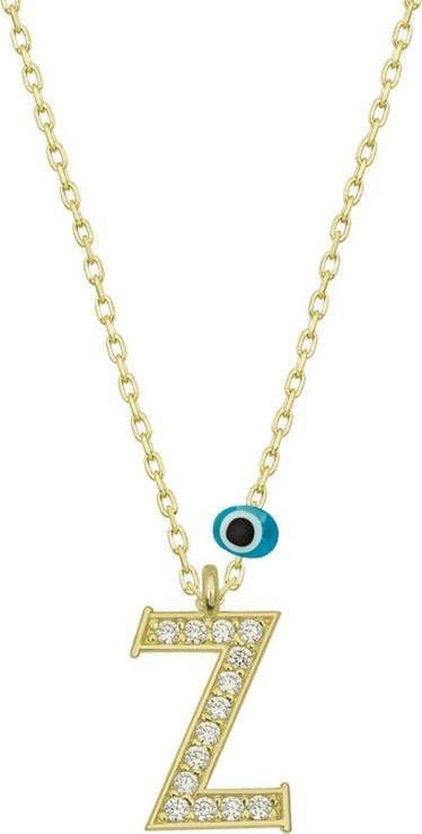925 Ayar Gümüş Nazar Gold Z Harfi Kadın Gümüş Kolye - Image 1
