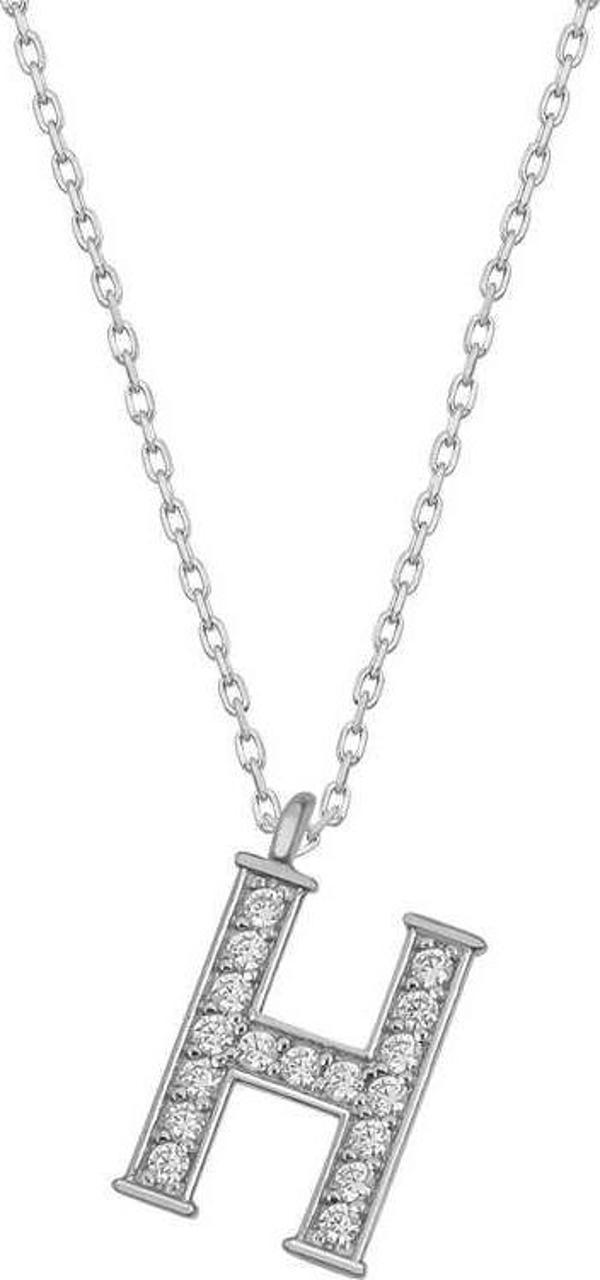 925 Ayar Gümüş Rodyum Kaplama H Harfi Kadın Gümüş Kolye - Image 1