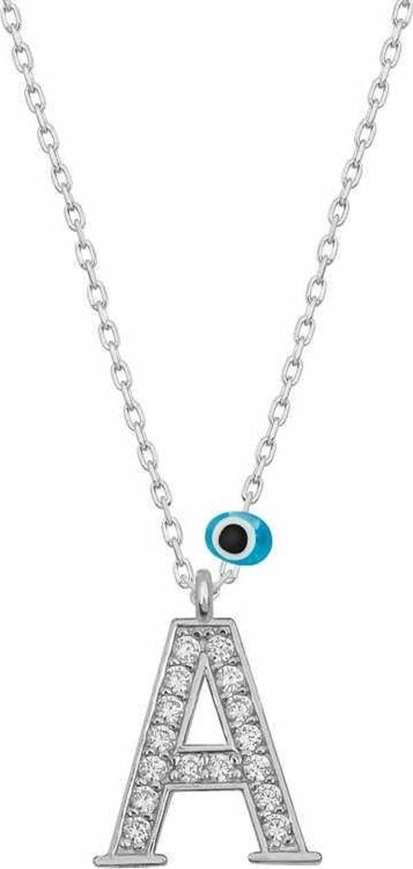 925 Ayar Gümüş Nazar Rodyum A Harfi Kadın Gümüş Kolye - Image 1