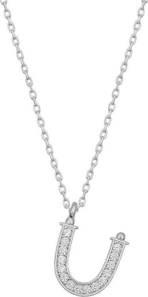 925 Ayar Gümüş Rodyum Kaplama Ü Harfi Kadın Gümüş Kolye - Image 1