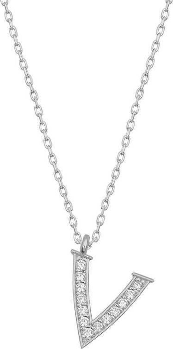 925 Ayar Gümüş Rodyum Kaplama V Harfi Kadın Gümüş Kolye - Image 1