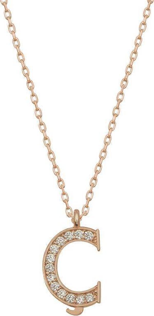 925 Ayar Gümüş Rose Ç Harfi Kadın Gümüş Kolye - Image 1