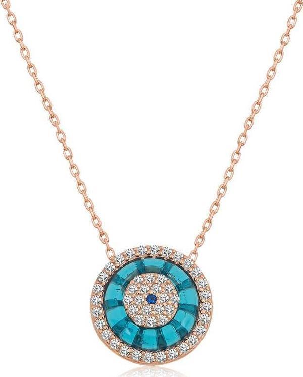 925 Ayar Gümüş Rose Camgöz Nazar Kadın Gümüş Kolye - Image 1