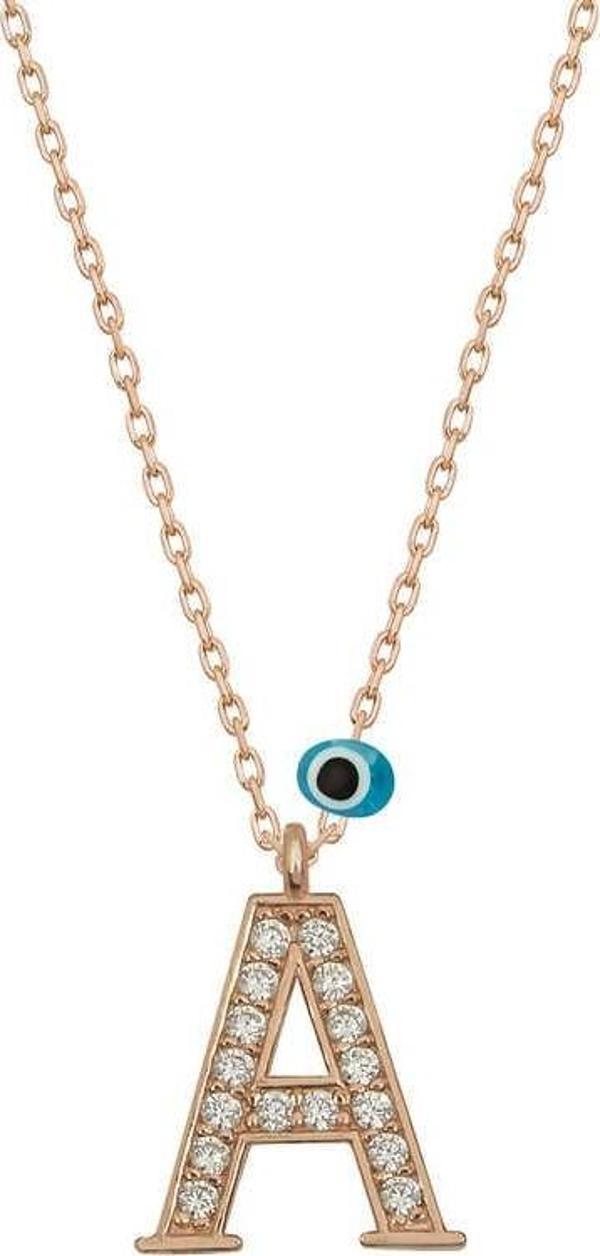 925 Ayar Gümüş Nazar Rose A Harfi Kadın Gümüş Kolye - Image 1